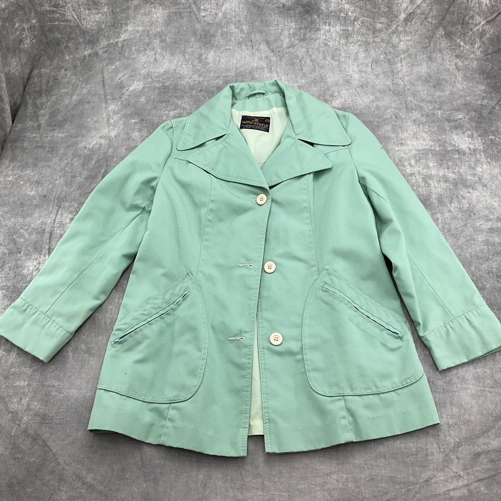 Young Rebels Jacket Women 7/8 Green Rain Coat Water Repel 60s 70s Retro VTG